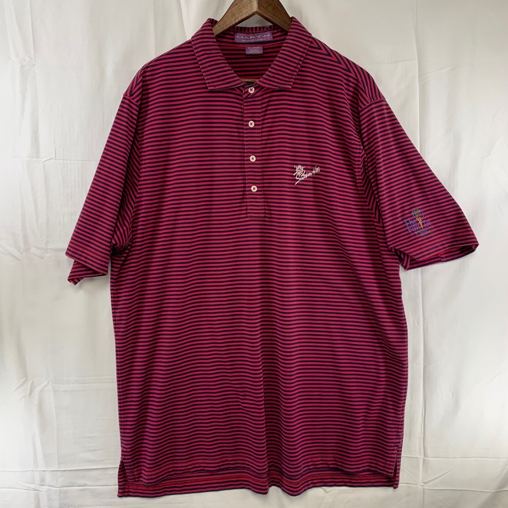 Martin Polo Shirt Mens XL Pink Navy Striped Southern Hills First Tee Tulsa